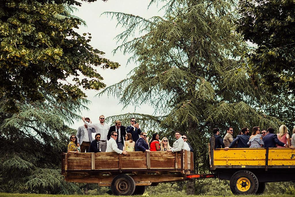 outdoor wedding, La Leotardie, wedding venue Dordogne, destination wedding photographer, wedding tractor transport