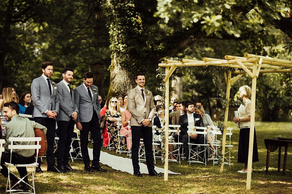 groom, outdoor wedding, La Leotardie, wedding venue Dordogne, destination wedding photographer