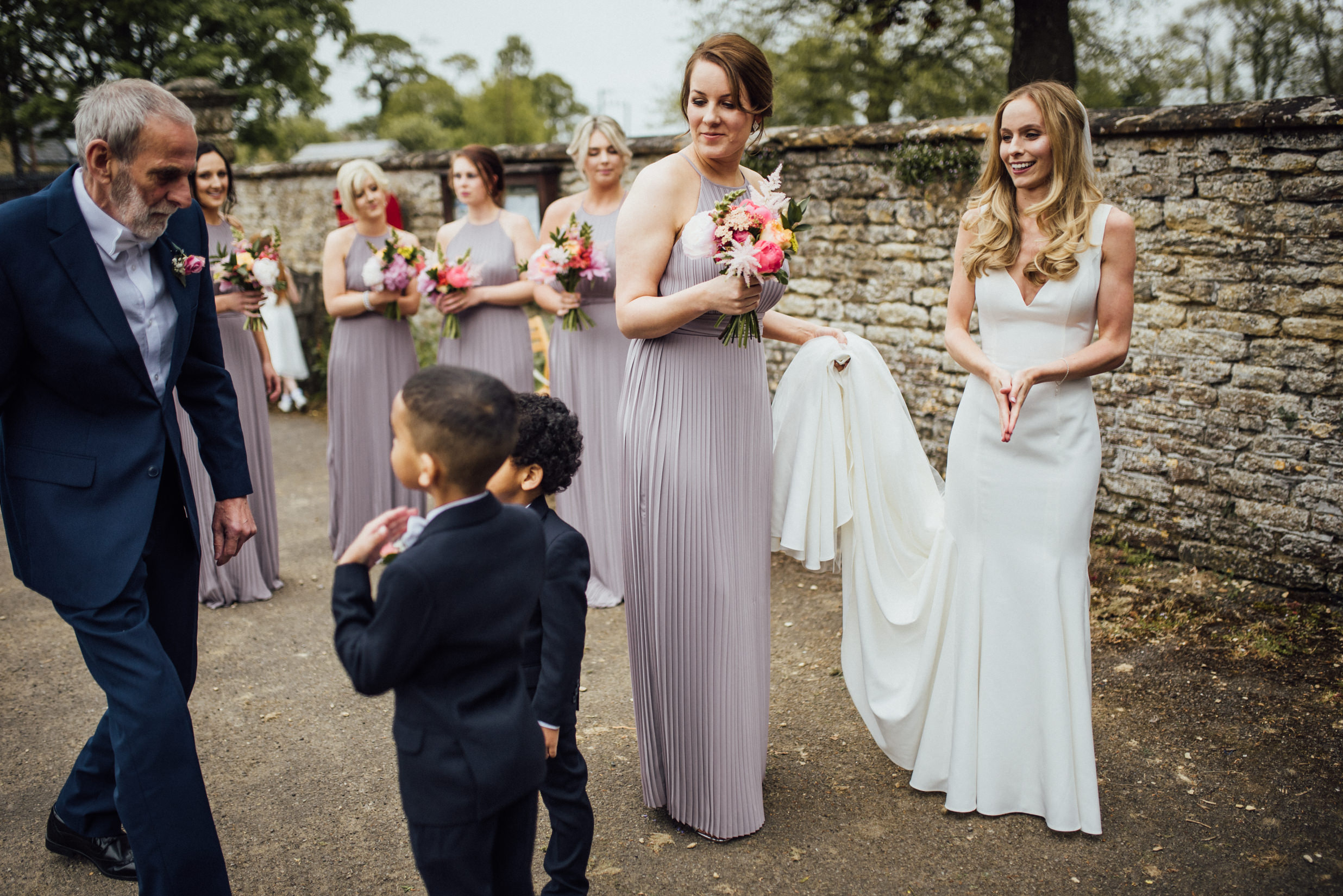 grey bridesmaids dress, cotswolds wedding photographer, alternative wedding photographer