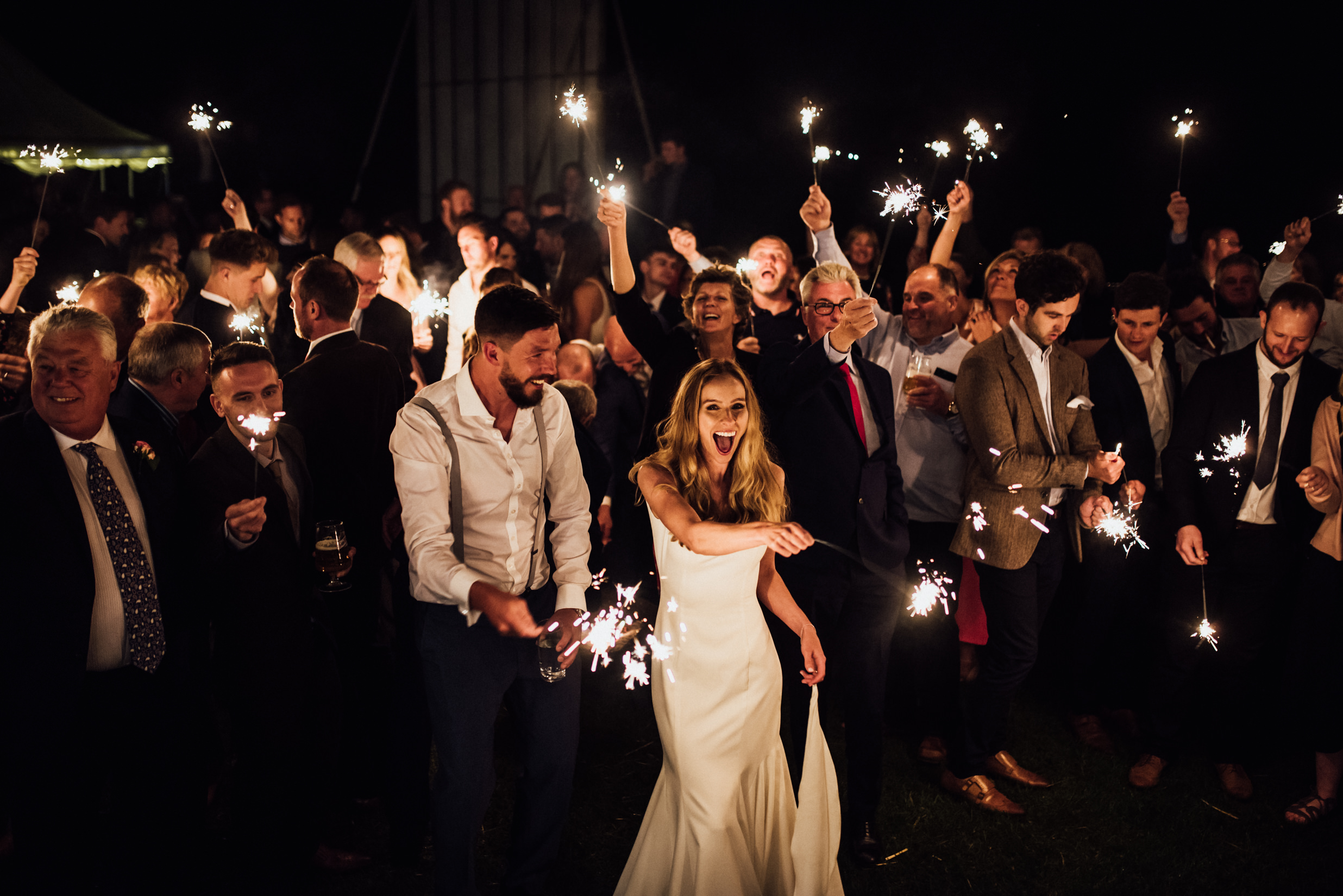 wedding sparklers, wedding fun, wedding photographer Cotswolds