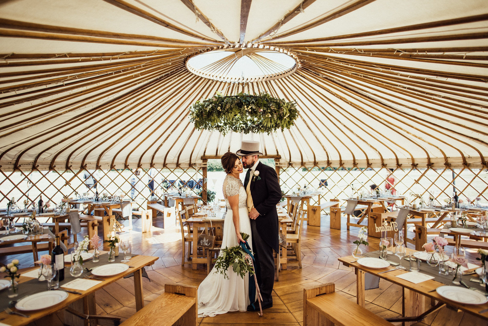 Jenny Packham wedding dress, yurt wedding creative wedding photographer