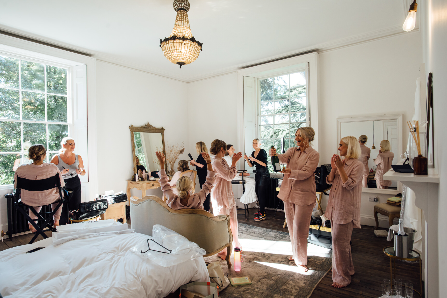 bridesmaids, Aswarby Rectory Wedding, michelle wood photographer, champagne pop