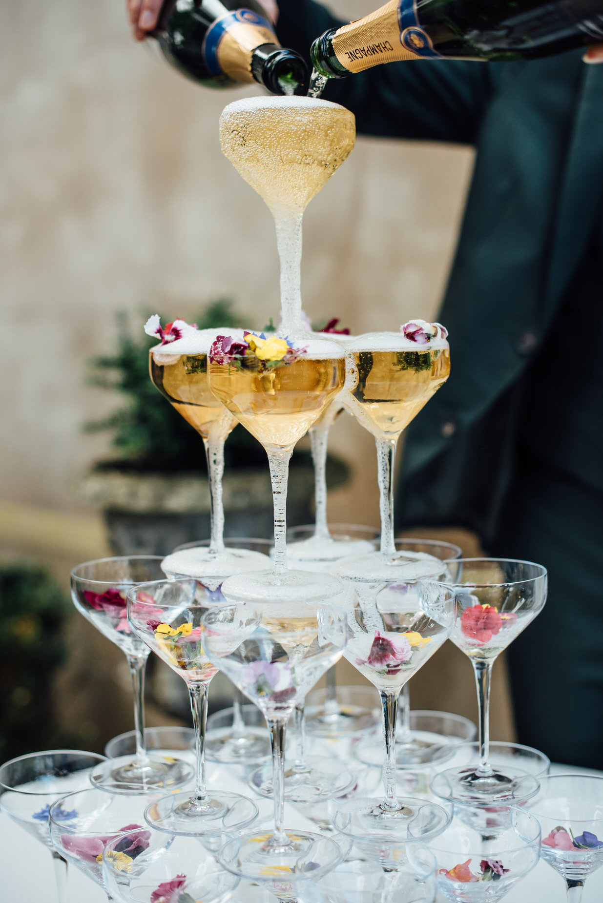 champagne tower, aswarby wedding